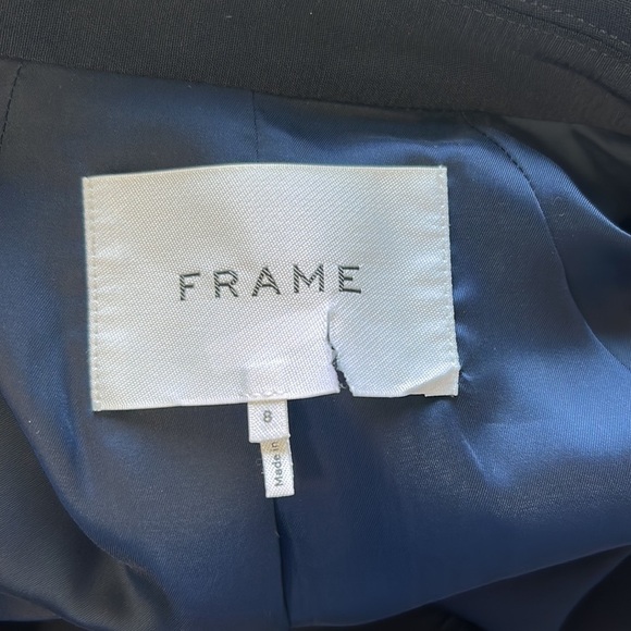 Frame Denim Piped Cropped Double Breasted Blazer Slit Cuff Navy Blue Sz 8 - Picture 12 of 16